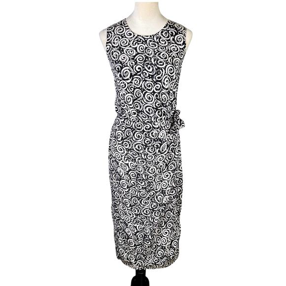 Spenser Jeremy Vintage Sleeveless 100% Silk Black and White Swirl Sheath Dress - Picture 1 of 9
